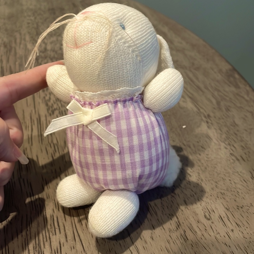 Russ White Knit Stuffed Rabbit with Purple Outfit